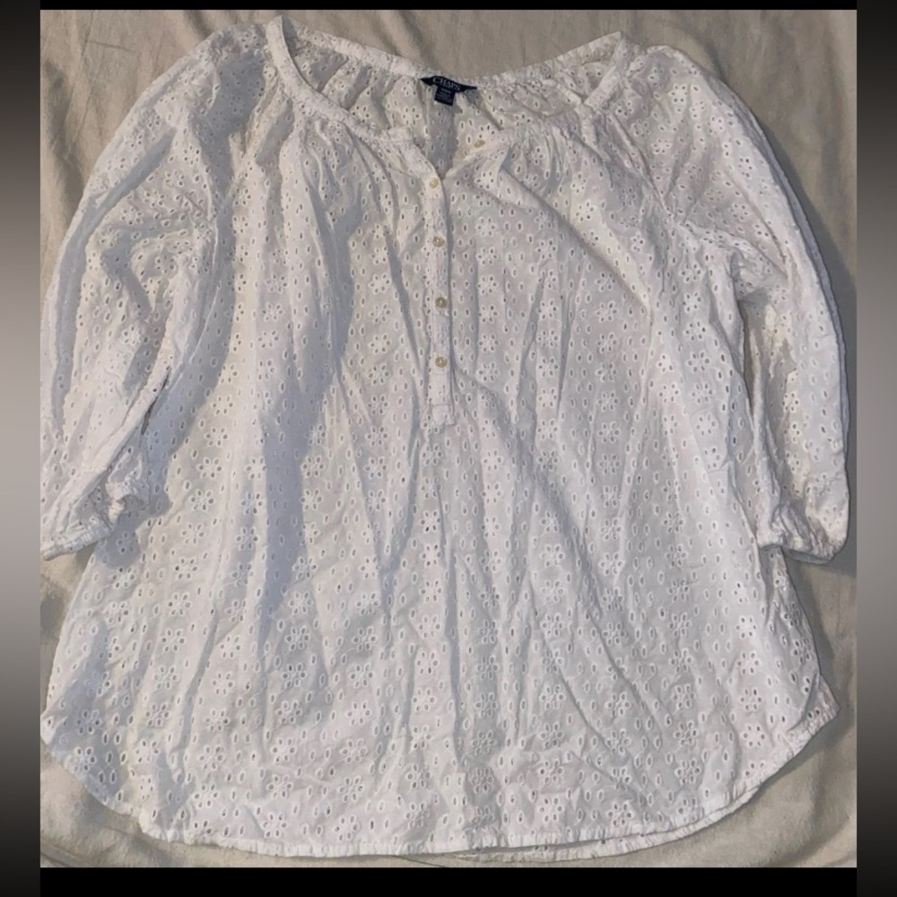 Chaps Denim Blouse Eyelet Lace Women’s M